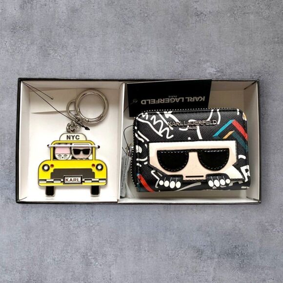 KARL LAGERFELD Card Wallet and Key Holder Gift box NEW Black/Yellow/White/Red - Picture 1 of 5